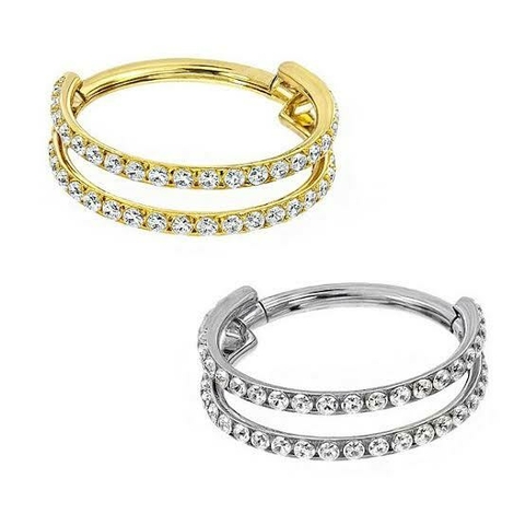 Piercing Argola Dupla Cravejada Titânio