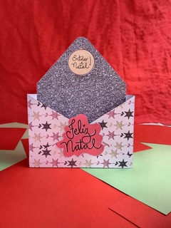 caixa envelope natal 7 por 20 cm preta glitter