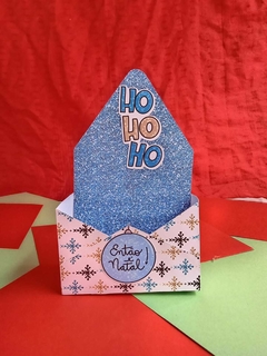 caixa envelope natal 7 por 15 cm azul estrelas