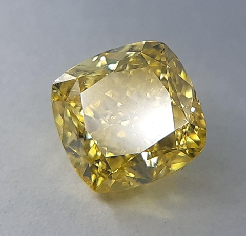 Diamond – Fancy Intense Yellow, Cushion Cut, 0.82 cts, 5.2mm x 5.2mm