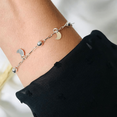 Pulseira Bolinha e Lua - Prata 925