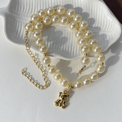 Colar Perolas e Pingente Ursinho - Banhado a Ouro 18k - comprar online