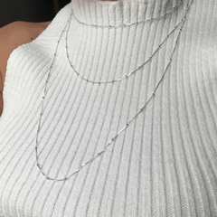 Gargantilha 60cm na Malha Veneziana com Bolinhas Diamantadas - Prata 925 - comprar online