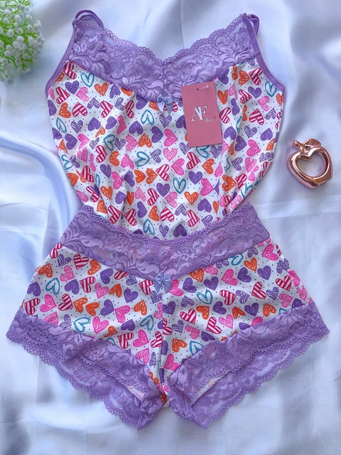 BABY DOLL RENDA - LILÁS CORAÇÃO COM REGULAGEM