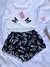 BABY DOLL CROPPED ONDINHA ALÇA - BORBOLETAS PRETO