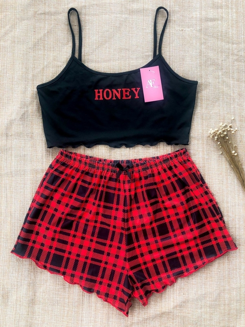 BABY DOLL CROPPED XADREZ VERMELHO - HONEY