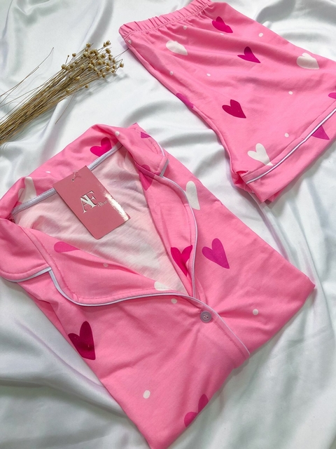 CONJUNTO AMERICANO DE BOTÃO CURTO DE MANGA - ROSA CORAÇÃO - comprar online