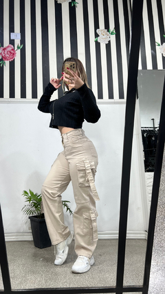Jean wide leg cargo beige - comprar online