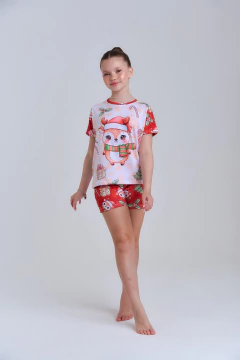 PIJAMA INFANTIL MANGA CURTA E SHORT FEMININO NATAL RENNA - loja online