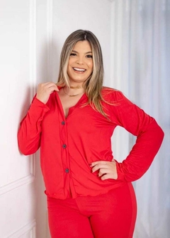 PIJAMA LONGO DE SUEDE COM BOTÕES - comprar online