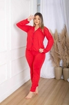 PIJAMA LONGO DE SUEDE COM BOTÕES