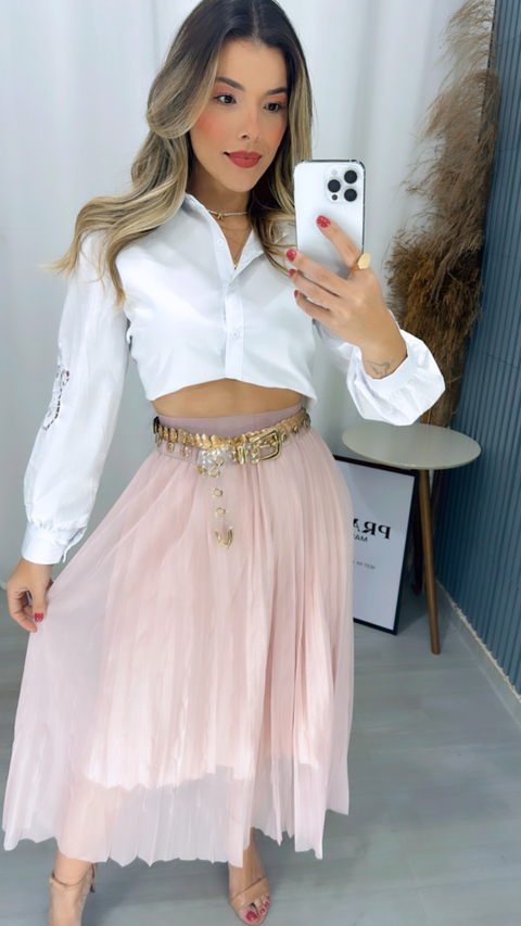 Saia em tule plissada