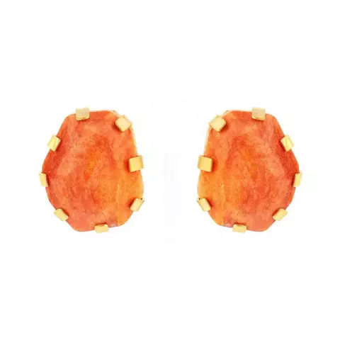 Brinco Faces Feldspato Laranja Ouro - Elaine Palma