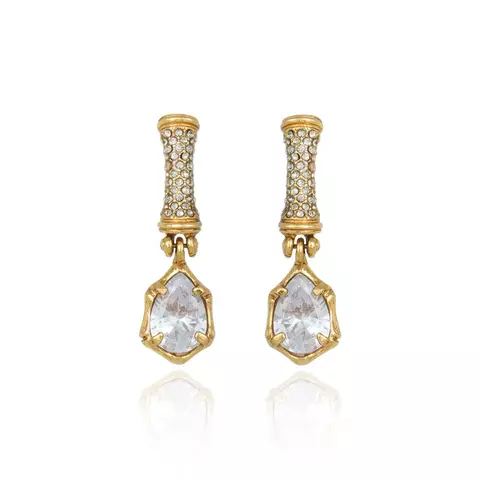 Brinco Bambu Cravejado Gota Ouro Velho - Bambu - Claudia Arbex