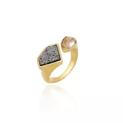 Anel Cristal Rock Claudia Arbex Ouro Vintage