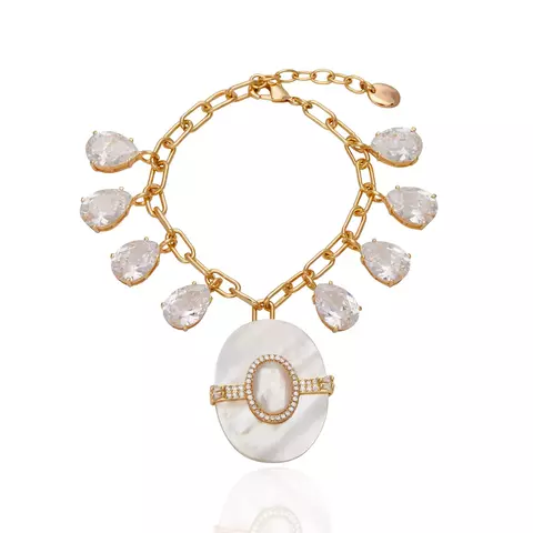 Pulseira Berloque Madre Pérola com Cristal Ouro