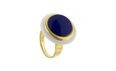 Anel Pedra Azul Madre Perola - Antonella - Gold Skill