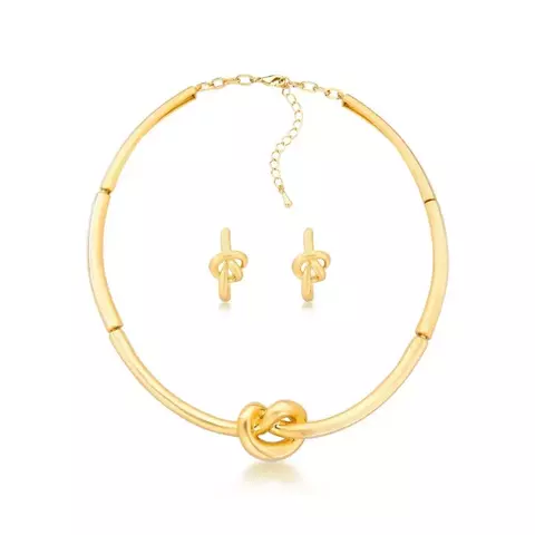 Conjunto Colar & Brinco Nó Fosco Ouro - Carmem&Co.