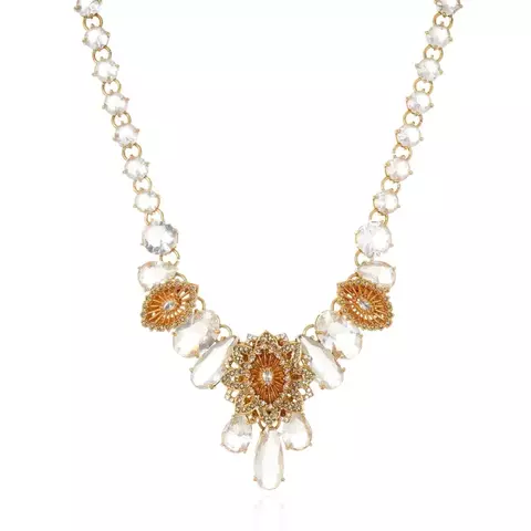 Colar Curto Rainha Cristal Branco Ouro Velho - Flor de Maracandu - Claudia Arbex