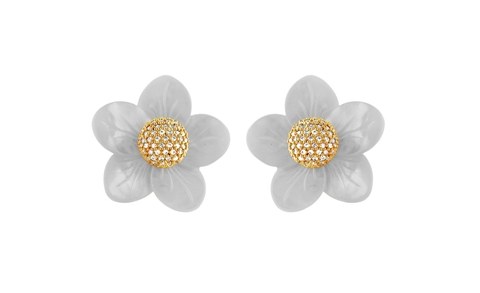 Brinco Flor de Pérola Cravejado - Gold Skill