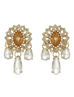 Brinco Flor Pendentes Cristais Ouro Velho - Flor de Maracandu - Claudia Arbex