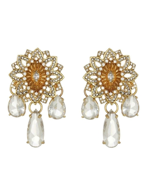 Brinco Flor Pendentes Cristais Ouro Velho - Flor de Maracandu - Claudia Arbex