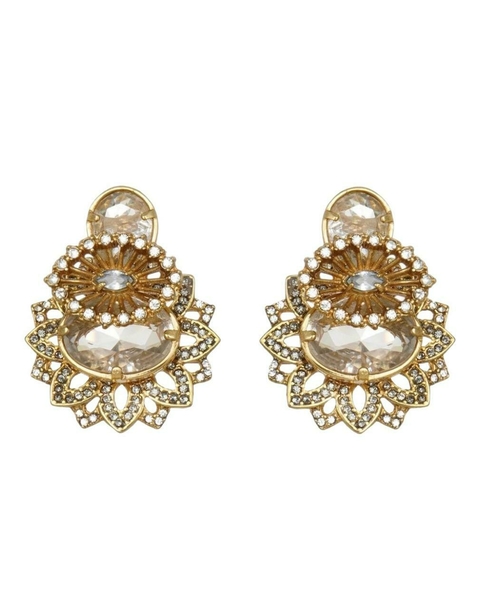 Brinco Leque Cristal Ouro Velho - Flor de Maracandu - Claudia Arbex