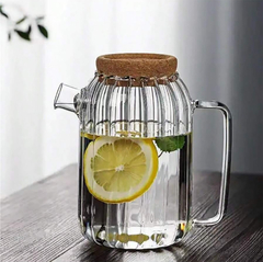Jarra Diseño Vidrio 1.7l Con Tapa De Corcho Para Bebidas - Pettish Bazar