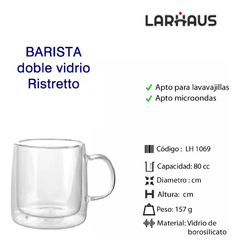 Imagen de X2 Taza De Ristretto C/asa Doble Vidrio 80cc Larhaus Color Transparente