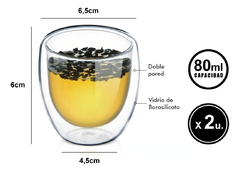Set X2 Vasos Tazas Vidrio Doble Pared Hudson 80ml Cafe - comprar online