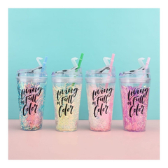 Vaso Acrilico Frases Moda Brillo Tapa Colores Pettish Online - comprar online