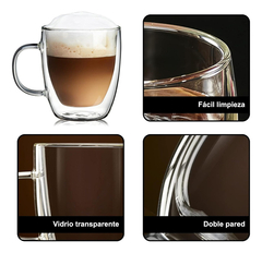 Taza Vaso Jarro Bombe Vidrio Doble Mug Cafe 250 Ml Pettish - tienda online