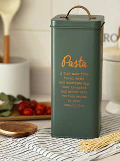 Lata Fideos Deco Y Guardado Diseño Verde Y Asa Bronce Carol