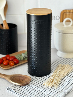 Lata Fideos Deco Y Guardado Diseño Negro Y Tapa Bambu Carol en internet