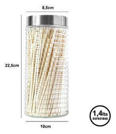 Set 3 Frascos Vidrio 1400 1100 700cc Tapa Acero Pettish - comprar online