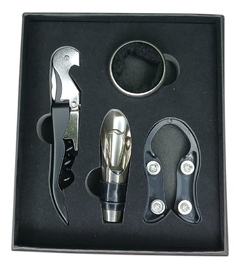 Kit Set Vino Regalo Accesorios Sacacorcho Caja Metal Pettish