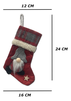 Imagen de Bota Navidad Paño Tela Decorada Papa Noel Gnomo Pettish