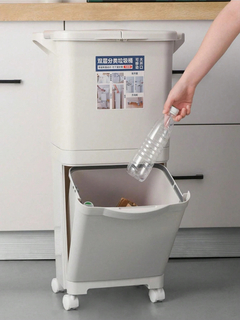 Tacho Basura Cesto Doble Carrito Baño Cocina 42lt Color Beige