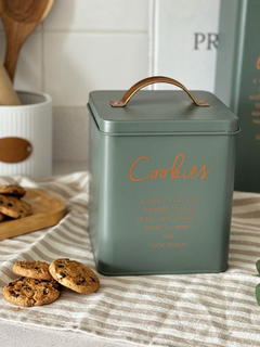 Lata Galletitas Deco Y Guardado Verde Manija Bronce Carol - tienda online