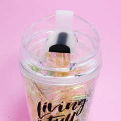 Vaso Acrilico Frases Moda Brillo Tapa Colores Pettish Online