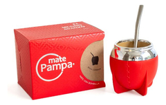 Mate Pampa Tradicional Boca Cerrada + Bombilla Color Rojo Tradicional Rojo Boca Cerrada