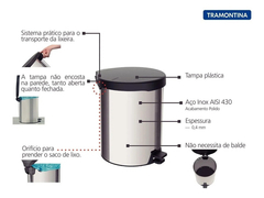 Cesto Tachos De Basura Pedal Acero 12 Lts Pettish Online - comprar online