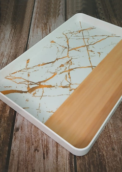 Bandeja Rectangular Grande Melamina Decora Marmol Bambu - comprar online