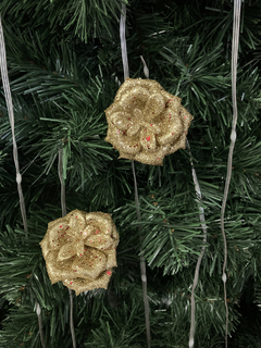 Adorno Deco Arbol Navidad Flor Rosa Glitter X6 en internet
