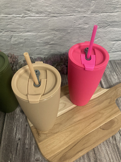 Vaso Termico Doble Pared Plastico Grande Tapa Con Sorbete Color Gris - Pettish Bazar
