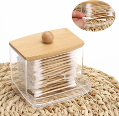 Organizador De Hisopos Acrilico Con Tapa Madera Caja Pettish en internet