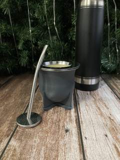 Mate Termico Imperial Nativo Con Bombilla Virola Acero Color Gris Oscuro - tienda online