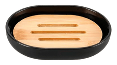 Jabonera Para Baño Plastico Bambu Con Rejilla Color Negro