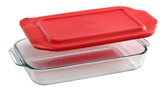 Fuente Asadera Pyrex Vidrio Horno Rectangular Tapa 1,9 L Rex Color Rojo