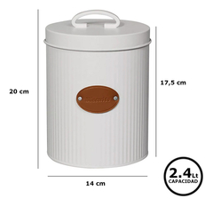 Lata Cookies Deco Guardado Diseño Blanco Aplique Cuero Carol - comprar online